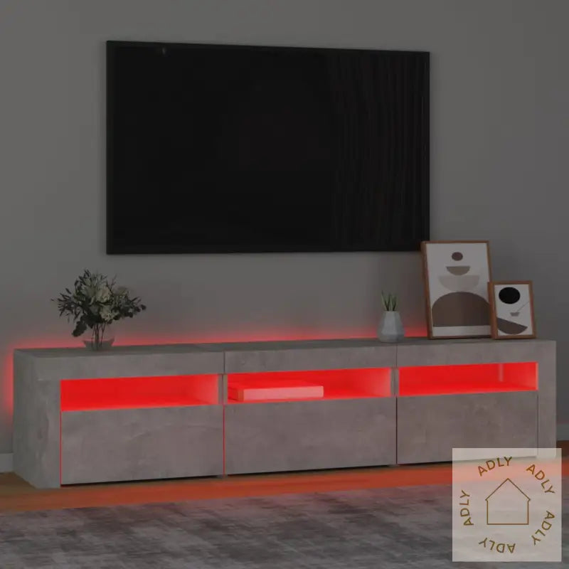 Tv-Benk Med Led-Lys Betonggrå 180X35X40 Cm
