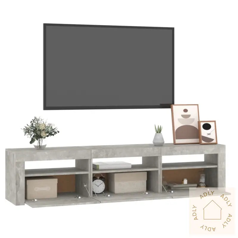 Tv-Benk Med Led-Lys Betonggrå 180X35X40 Cm