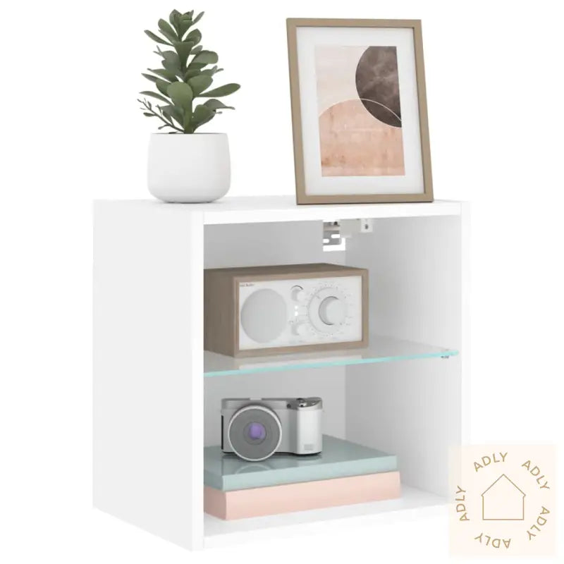 Veggmontert Nattbord Med Led-Lys Hvit