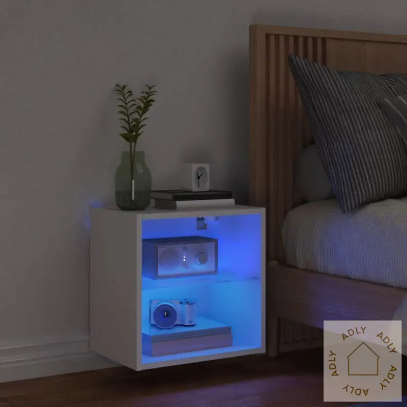 Veggmontert Nattbord Med Led-Lys Hvit