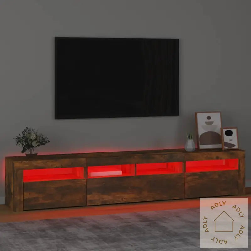Tv-Benk Med Led-Lys Røkt Eik 210X35X40 Cm