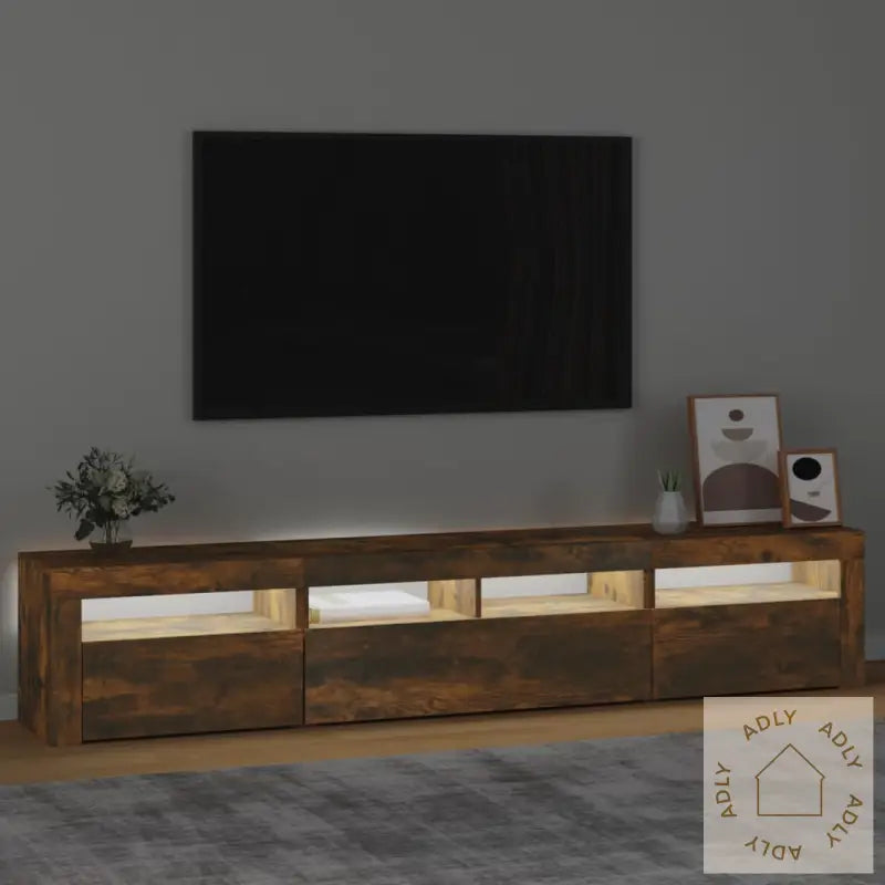 Tv-Benk Med Led-Lys Røkt Eik 210X35X40 Cm