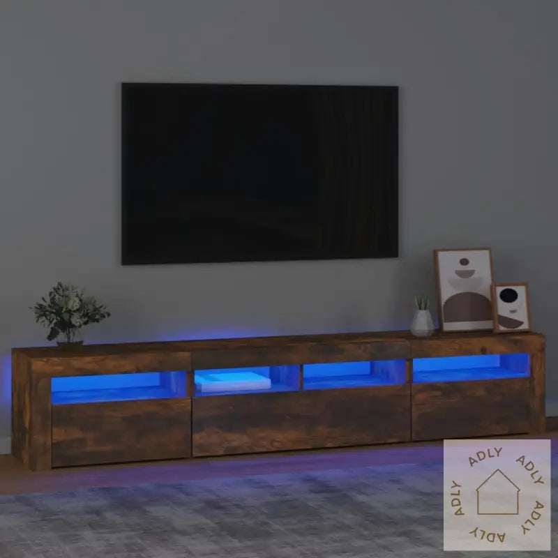 Tv-Benk Med Led-Lys Røkt Eik 210X35X40 Cm