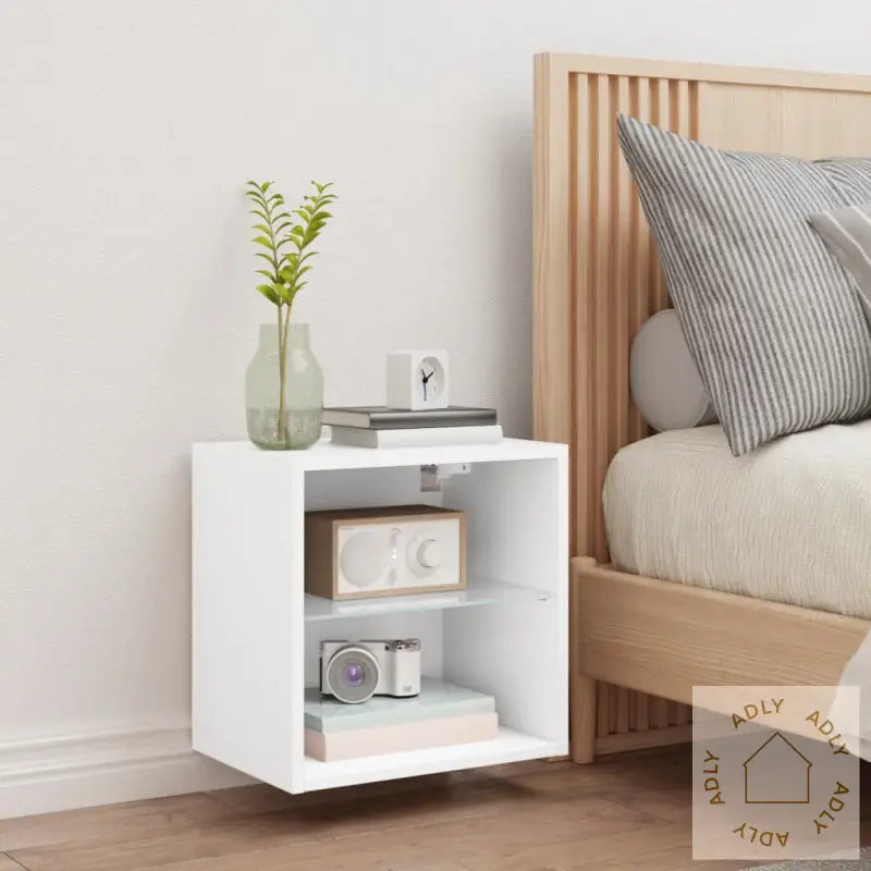 Veggmontert Nattbord Med Led-Lys Hvit