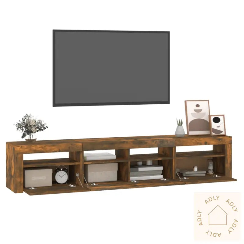 Tv-Benk Med Led-Lys Røkt Eik 210X35X40 Cm