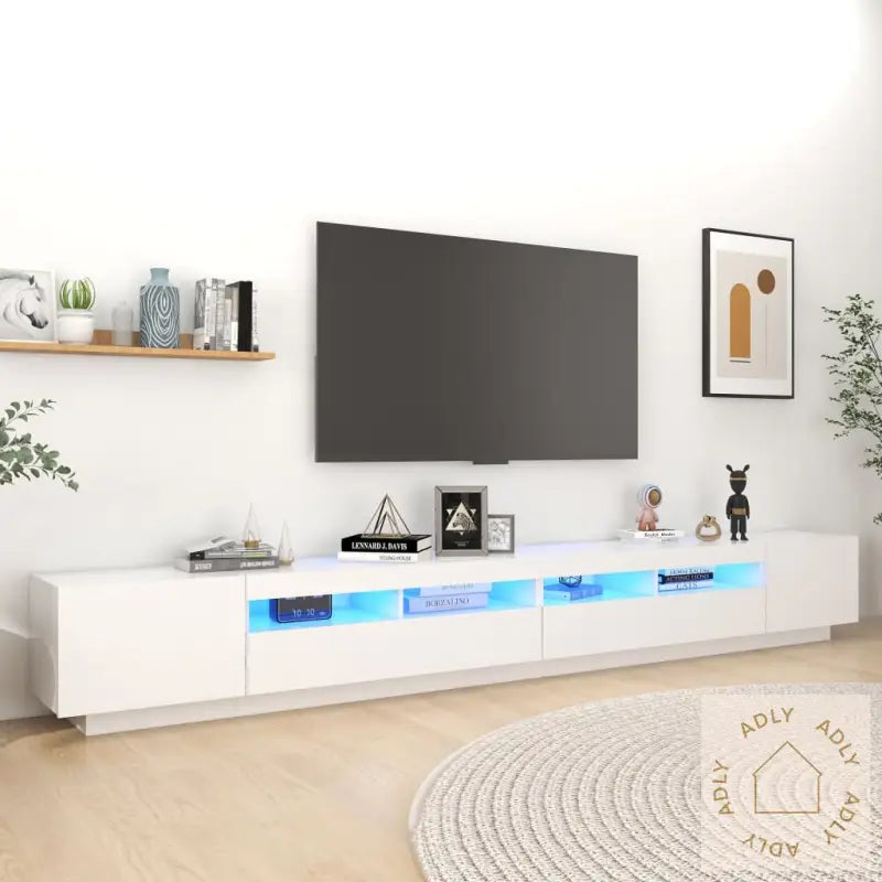 Tv-Benk Med Led-Lys Hvit 300X35X40 Cm