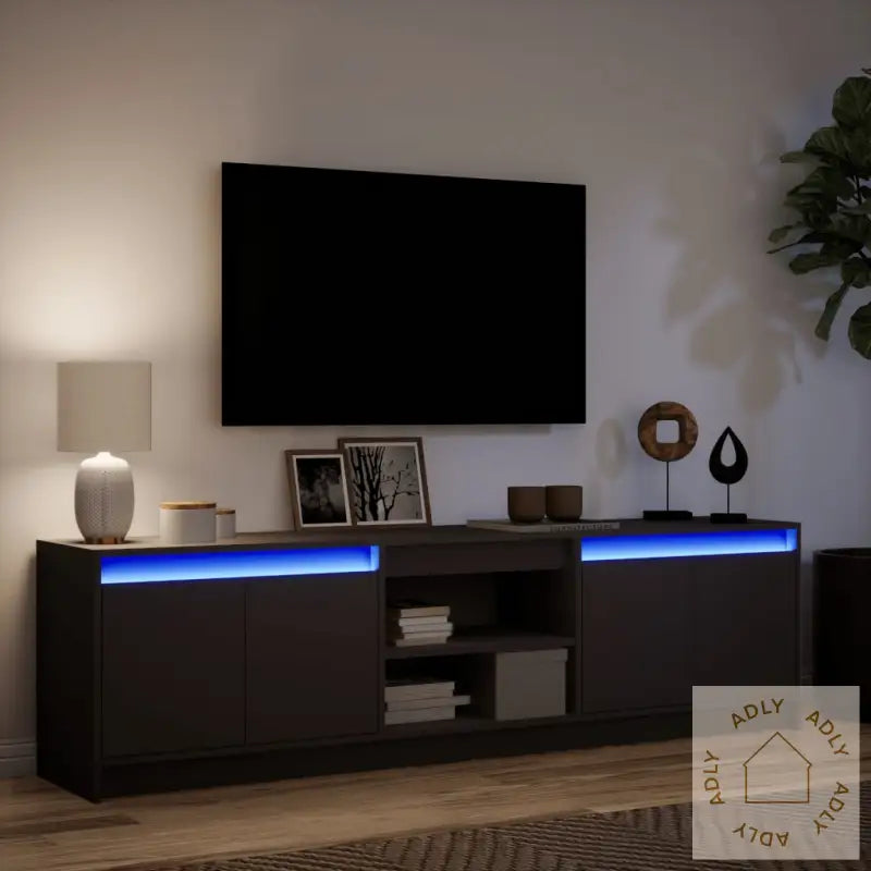 Tv-Benk Med Led Svart 180X34X50 Cm Konstruert Tre