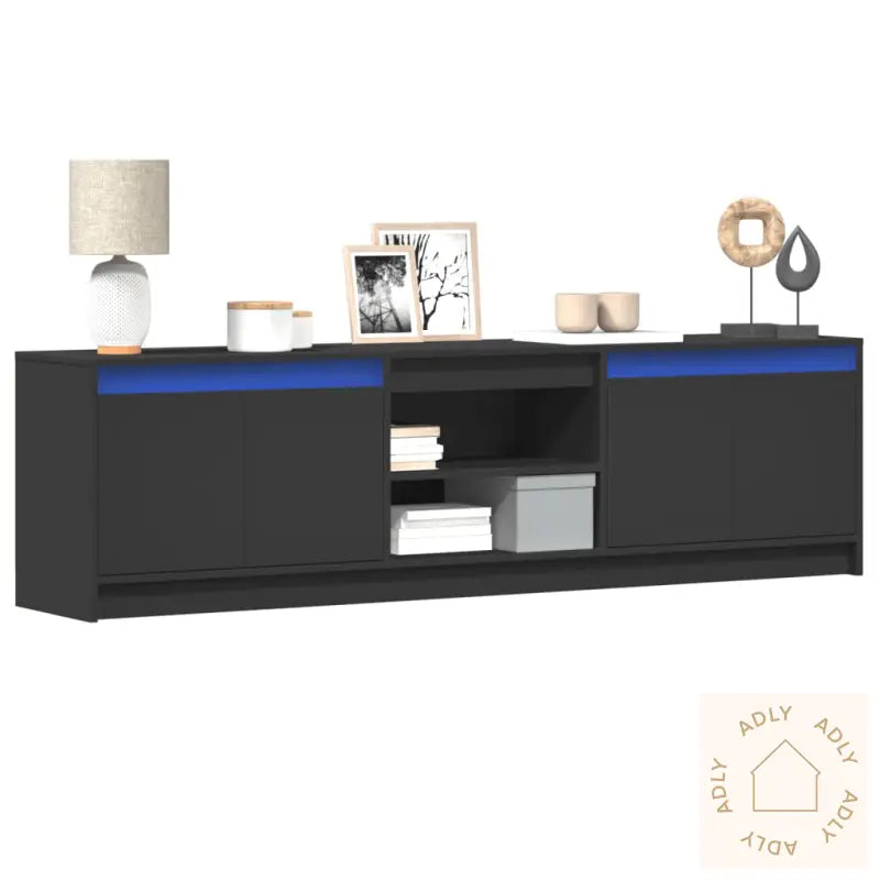 Tv-Benk Med Led Svart 180X34X50 Cm Konstruert Tre