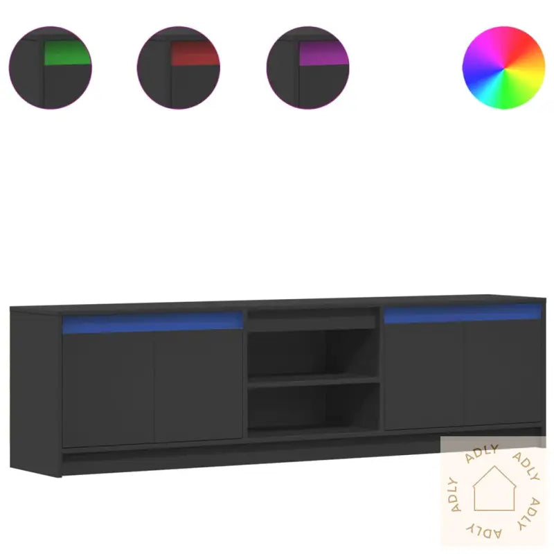 Tv-Benk Med Led Svart 180X34X50 Cm Konstruert Tre