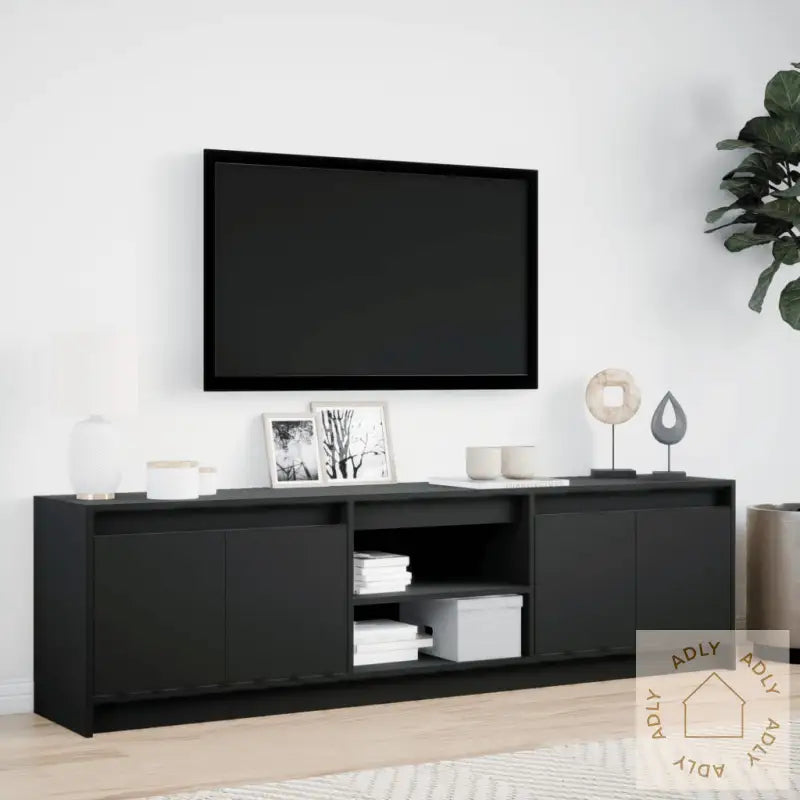 Tv-Benk Med Led Svart 180X34X50 Cm Konstruert Tre