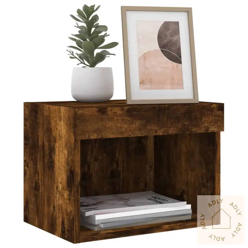 Veggmontert Nattbord Med Led-Lys Røkt Eik