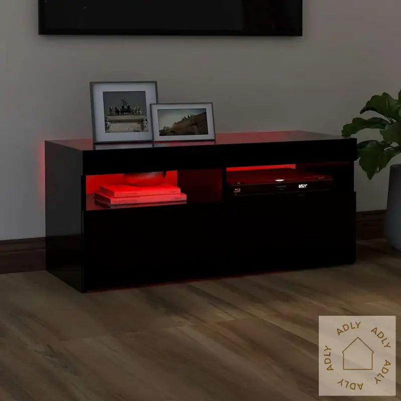 Tv-Benk Med Led-Lys Svart 90X35X40 Cm