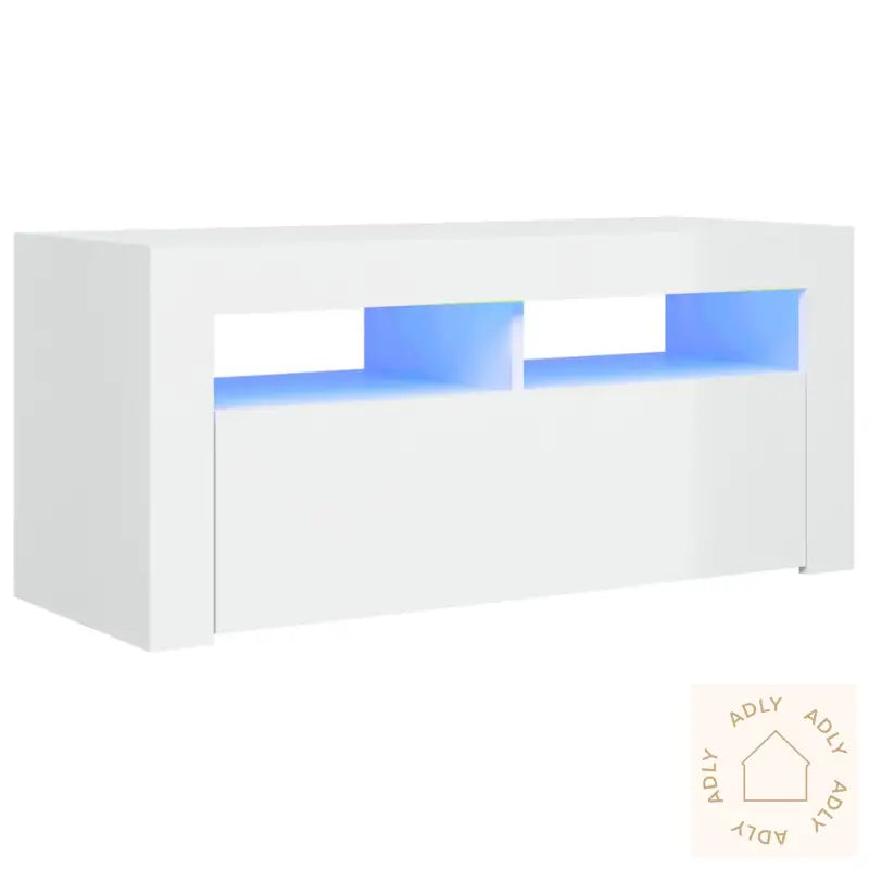 Tv-Benk Med Led-Lys Høyglans Hvit 90X35X40 Cm