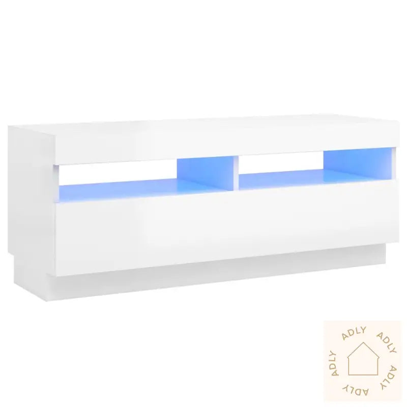 Tv-Benk Med Led-Lys Høyglans Hvit 100X35X40 Cm