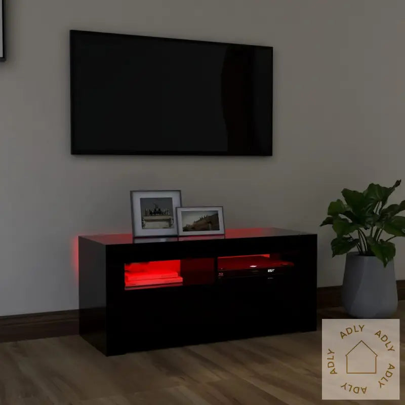 Tv-Benk Med Led-Lys Svart 90X35X40 Cm