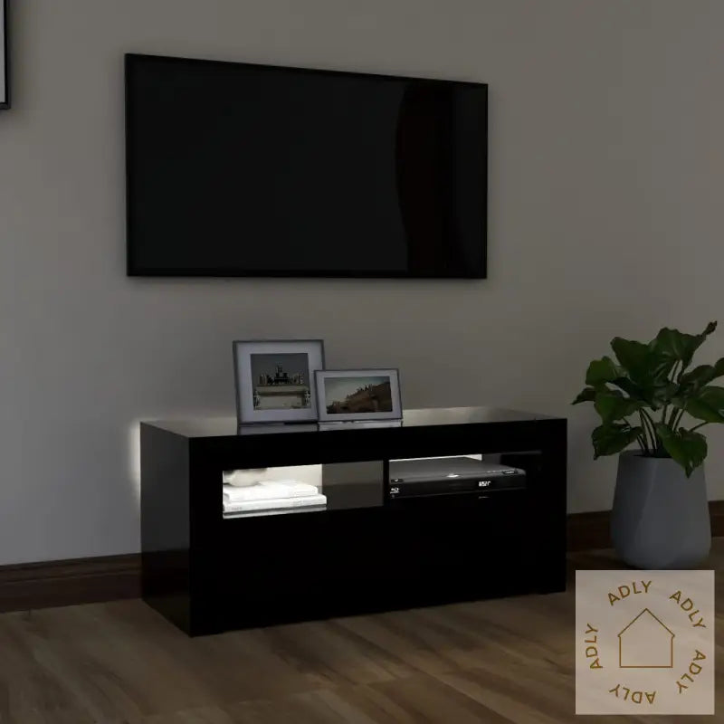 Tv-Benk Med Led-Lys Svart 90X35X40 Cm
