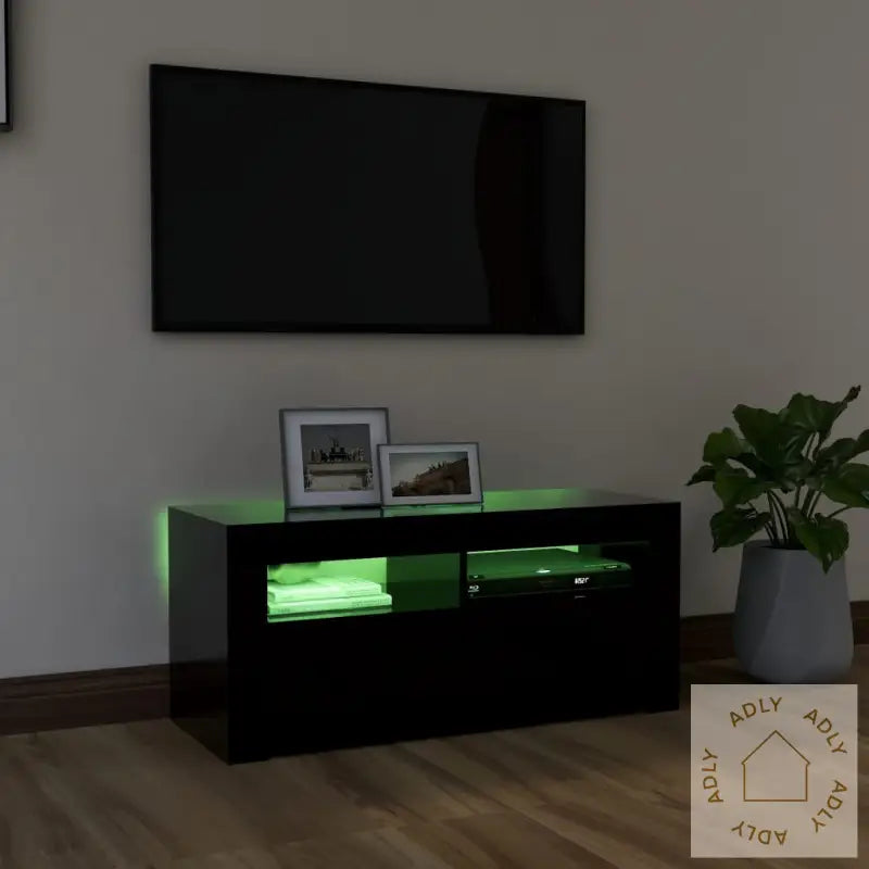 Tv-Benk Med Led-Lys Svart 90X35X40 Cm
