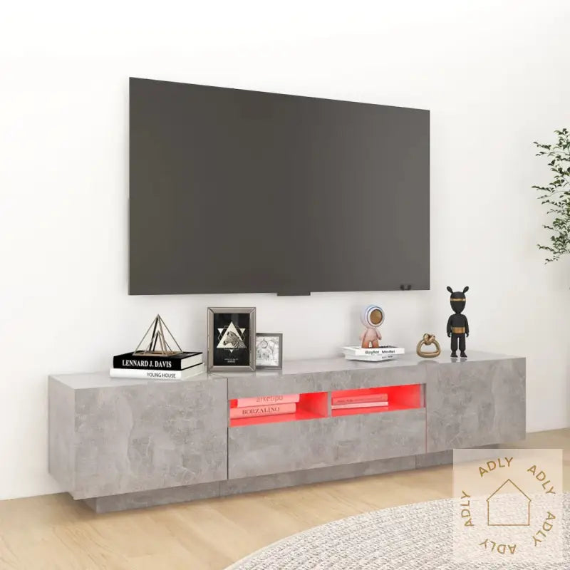 Tv-Benk Med Led-Lys Betonggrå 180X35X40 Cm