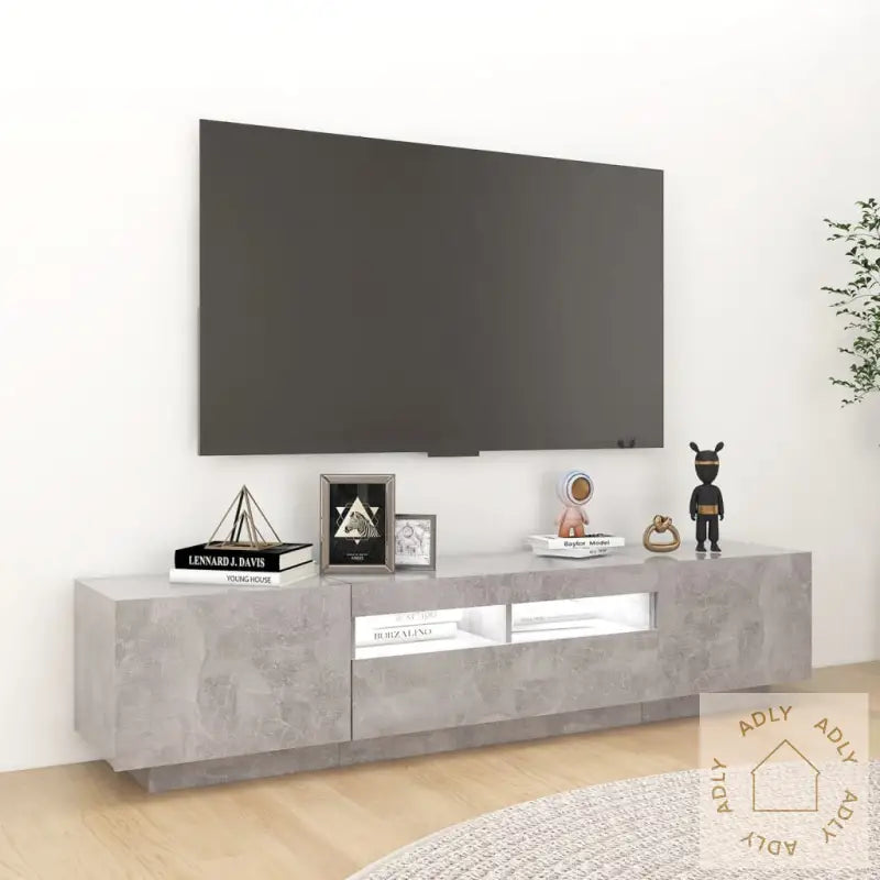Tv-Benk Med Led-Lys Betonggrå 180X35X40 Cm