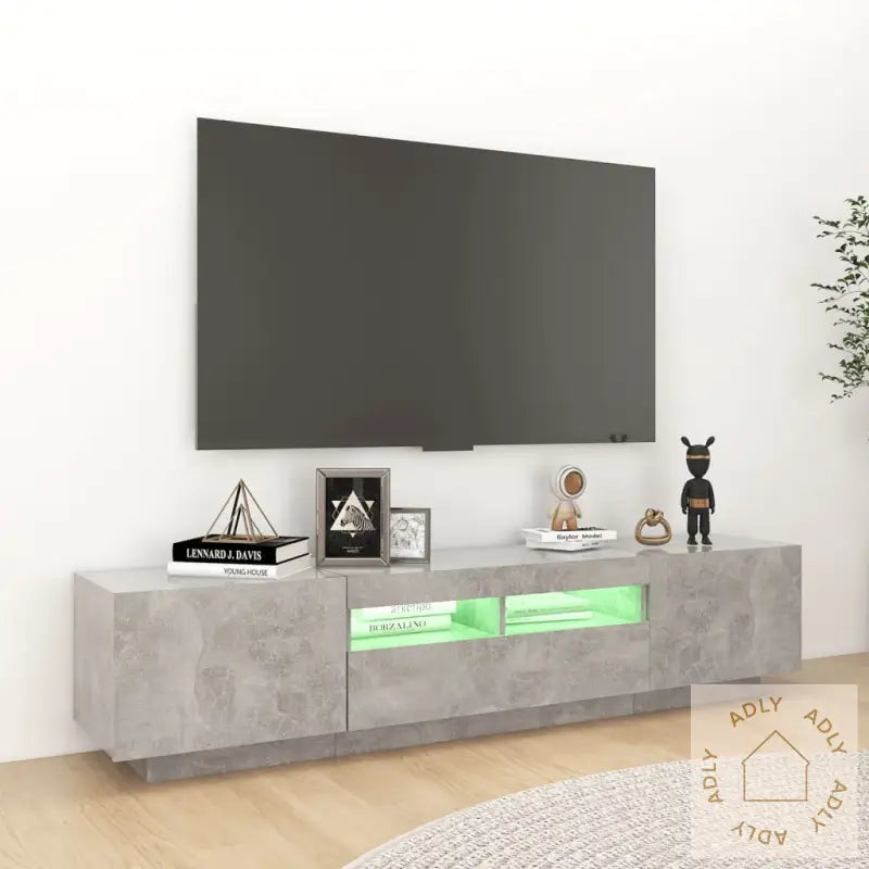 Tv-Benk Med Led-Lys Betonggrå 180X35X40 Cm
