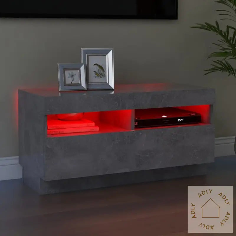 Tv-Benk Med Led-Lys Betonggrå 80X35X40 Cm