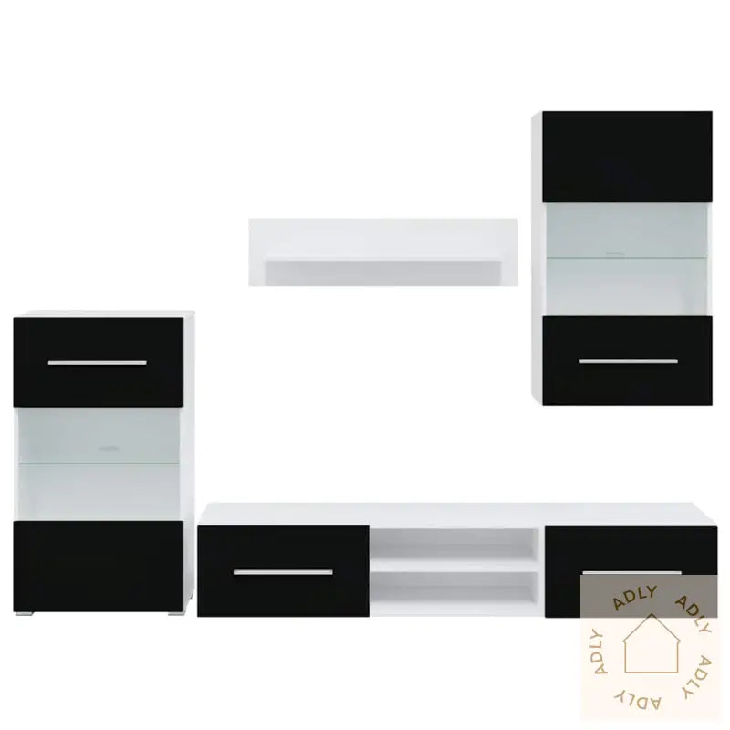 Tv-Enheter Med Led 5 Deler Matt Svart Konstruert Tre