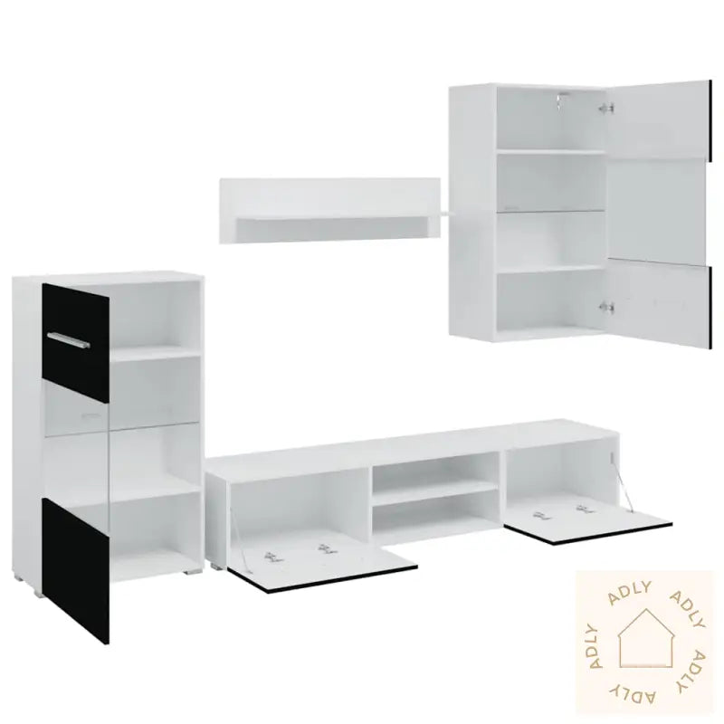 Tv-Enheter Med Led 5 Deler Matt Svart Konstruert Tre