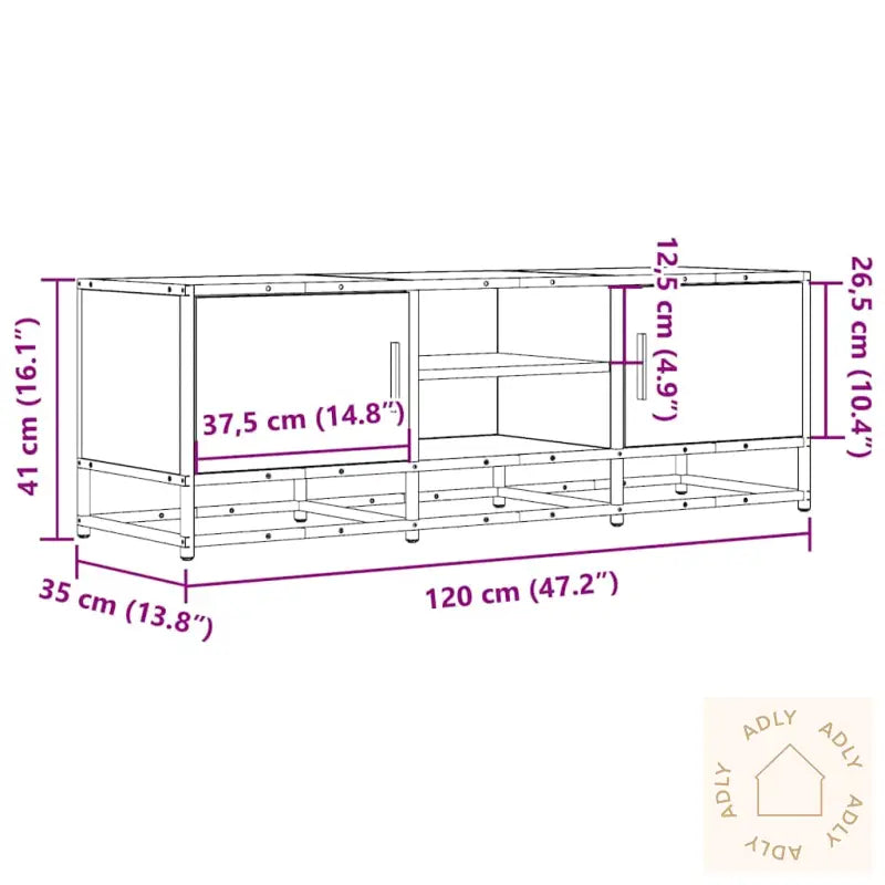 Tv-Benk Grå Sonoma 120X35X41 Cm Konstruert Tre Og Metall