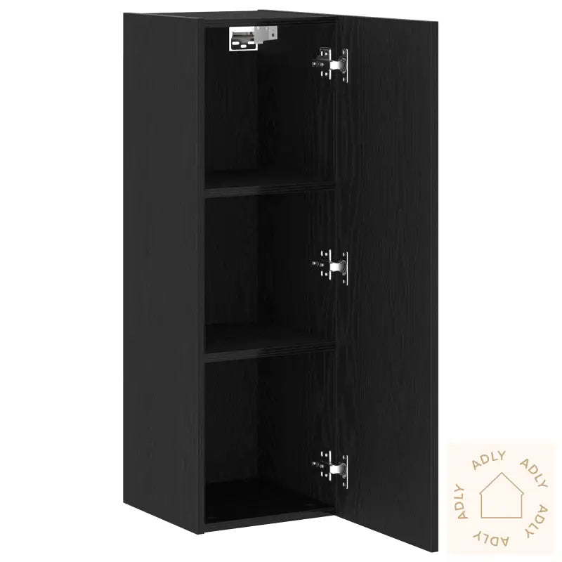 Veggmontert Tv-Stativ I Svart Eik - 30,5 X 30 X 90 Cm, Lagd Av Konstruert Tre