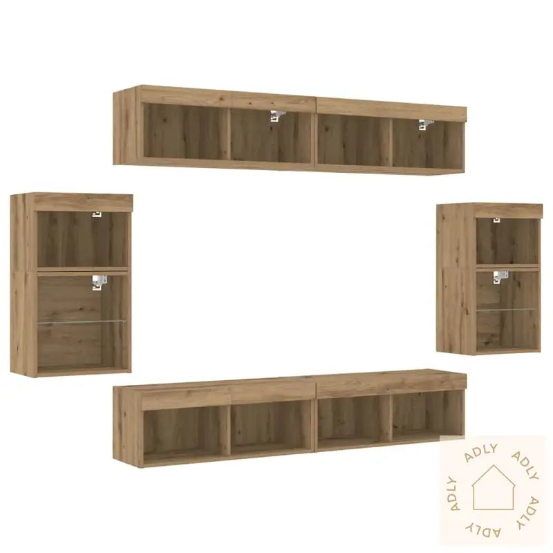 8 Delers Tv Vegg Enheter Med Led I Håndverks Eik Og Konstruert Tre