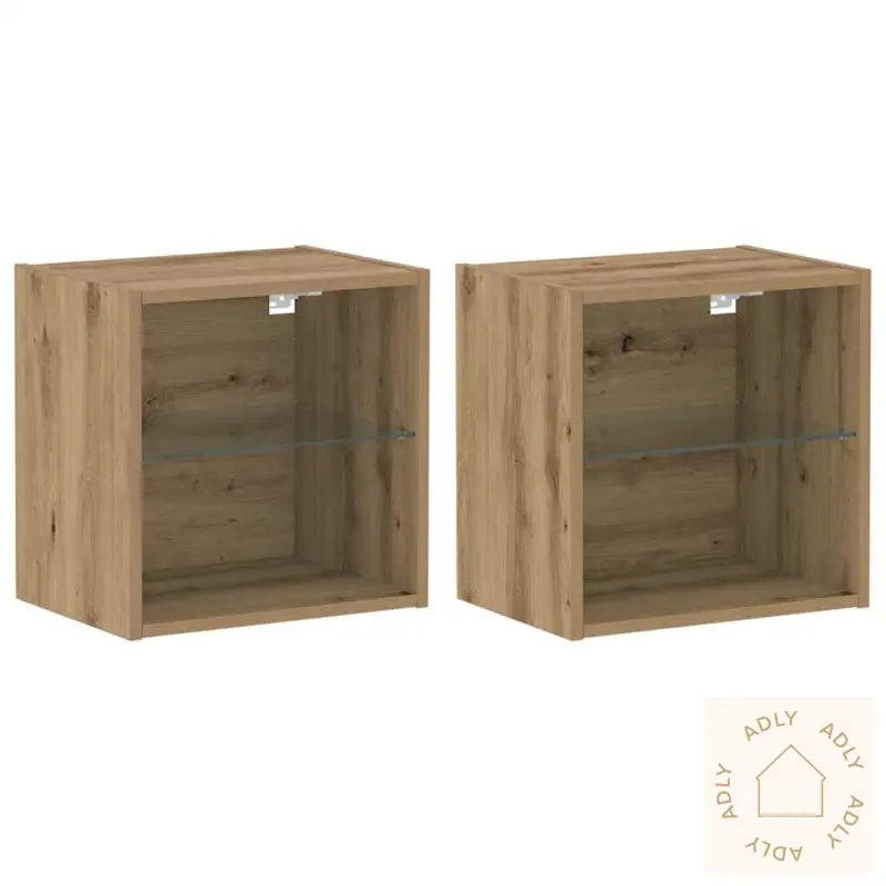 8 Delers Tv Vegg Enheter Med Led I Håndverks Eik Og Konstruert Tre