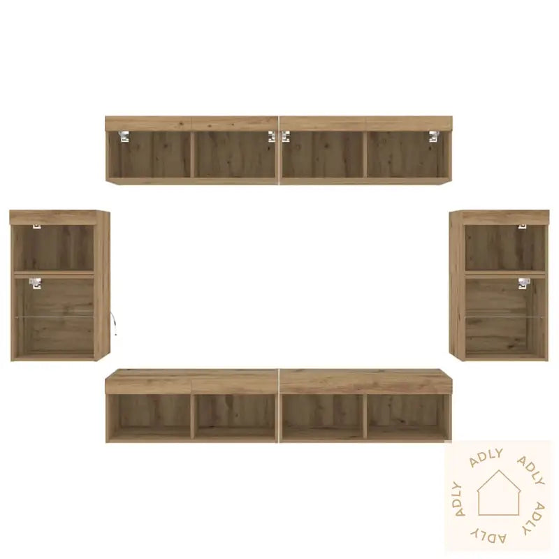 8 Delers Tv Vegg Enheter Med Led I Håndverks Eik Og Konstruert Tre