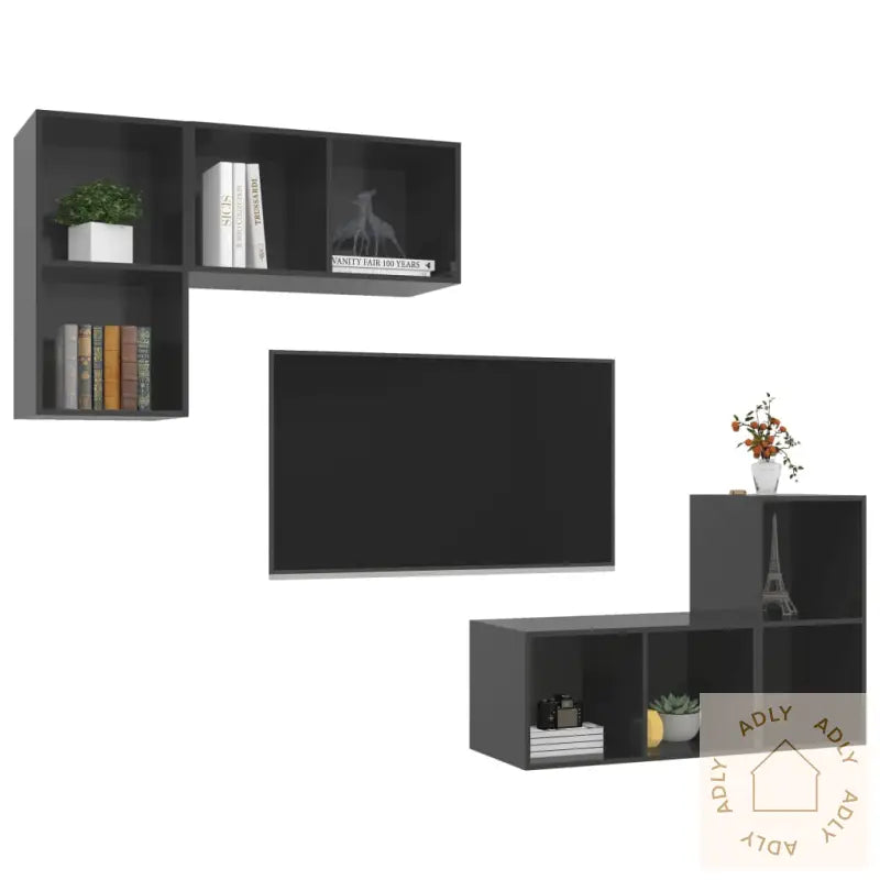 Vegghengte Tv-Benker 4 Stk Høyglans Grå Konstruert Tre