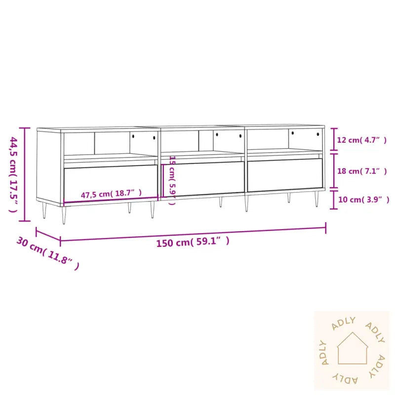 Tv-Benk Røkt Eik 150X30X44,5 Cm Konstruert Tre