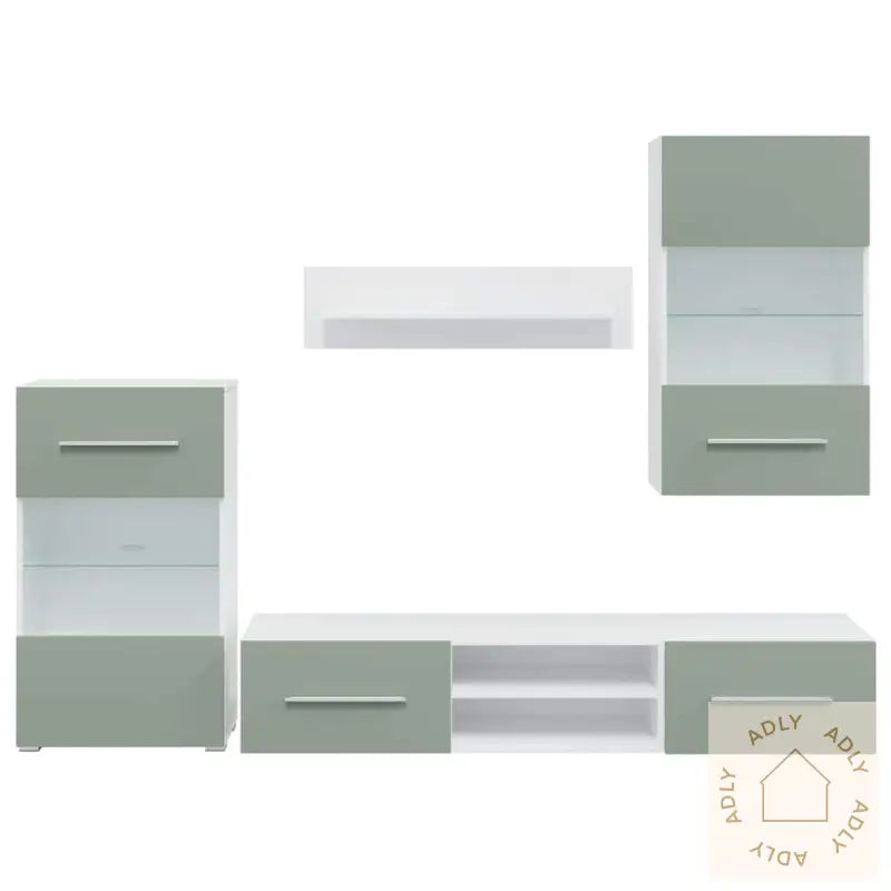 Tv-Enheter Med Led 5 Deler Olivengrønn Konstruert Tre