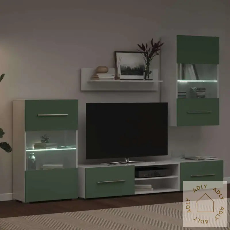 Tv-Enheter Med Led 5 Deler Olivengrønn Konstruert Tre