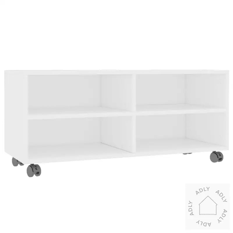 Tv-Benk Med Hjul Hvit 90X35X35 Cm Konstruert Tre