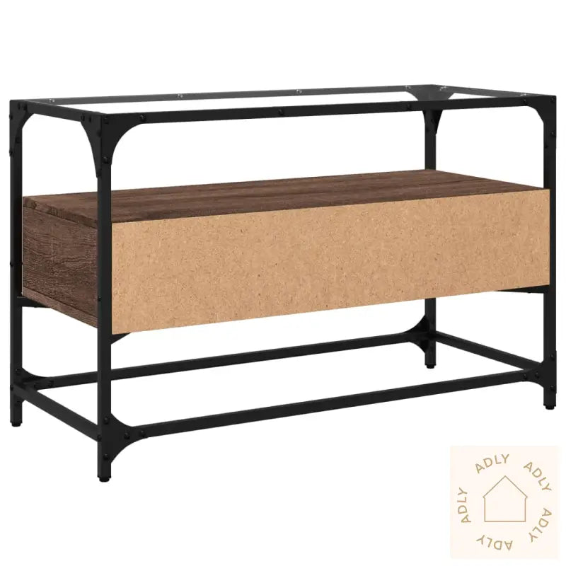 Tv-Benk Med Glasstopp Brun Eik 80X35X51 Cm Konstruert Tre
