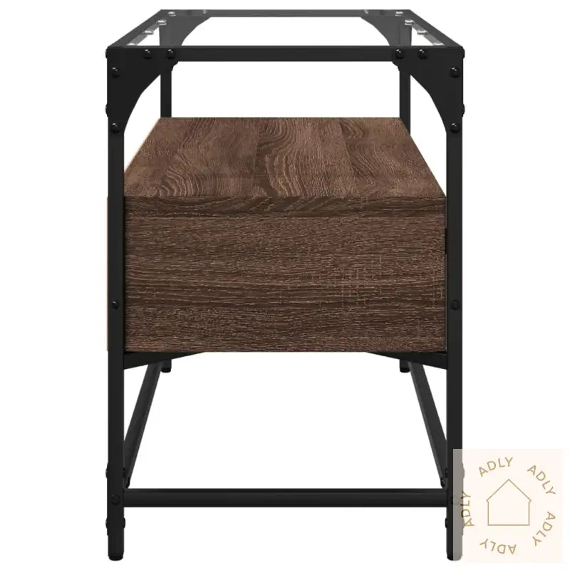 Tv-Benk Med Glasstopp Brun Eik 80X35X51 Cm Konstruert Tre