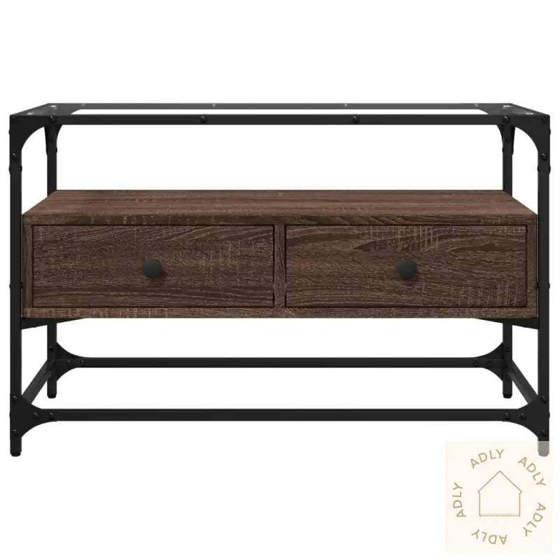 Tv-Benk Med Glasstopp Brun Eik 80X35X51 Cm Konstruert Tre