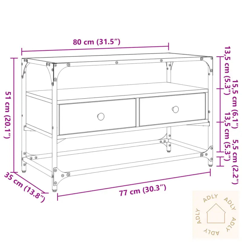 Tv-Benk Med Glasstopp Brun Eik 80X35X51 Cm Konstruert Tre