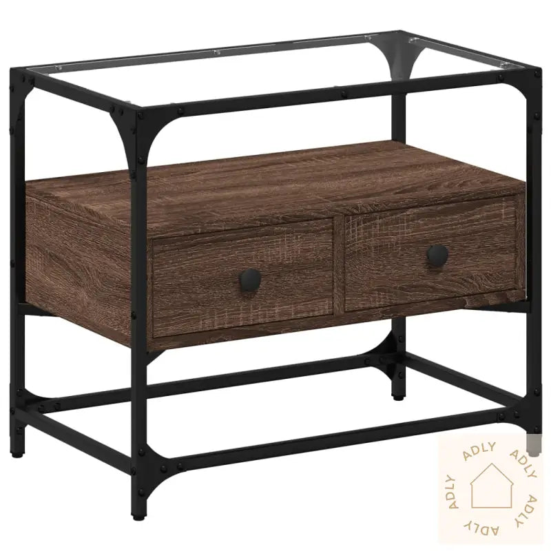 Tv-Benk Med Glasstopp Brun Eik 60X35X51 Cm Konstruert Tre