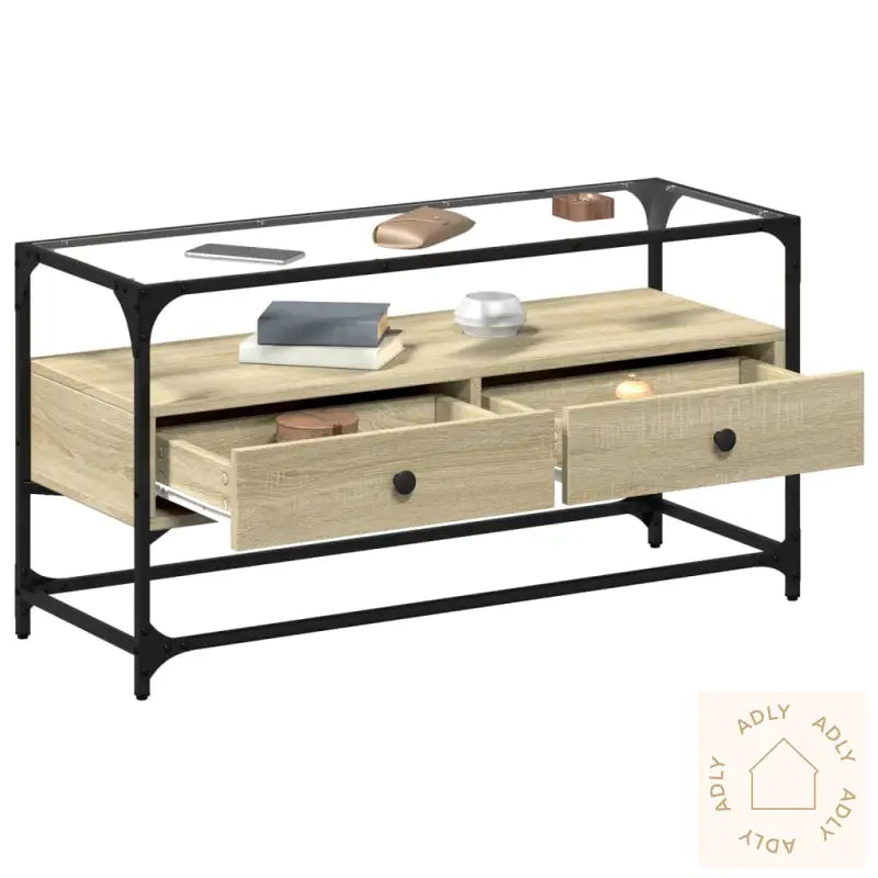 Tv-Benk Med Glasstopp Grå Sonoma 98X35X51 Cm Konstruert Tre