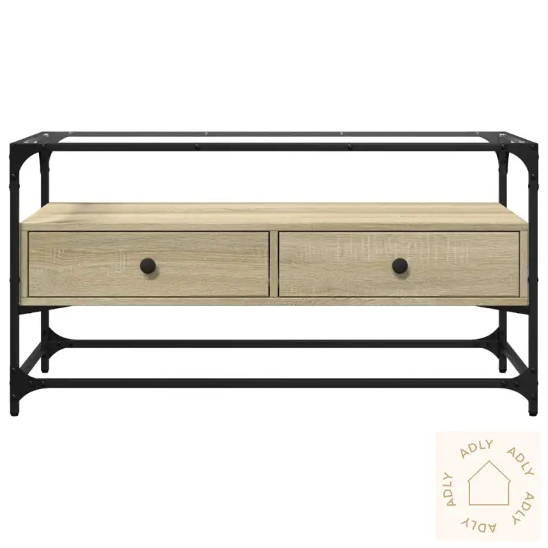Tv-Benk Med Glasstopp Grå Sonoma 98X35X51 Cm Konstruert Tre