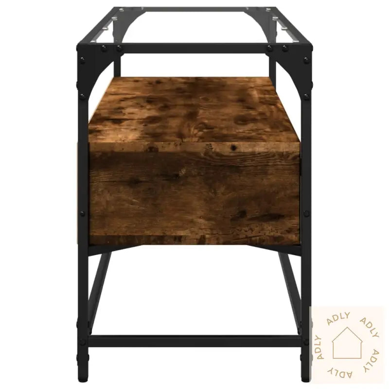 Tv-Benk Med Glasstopp Røkt Eik 98X35X51 Cm Konstruert Tre