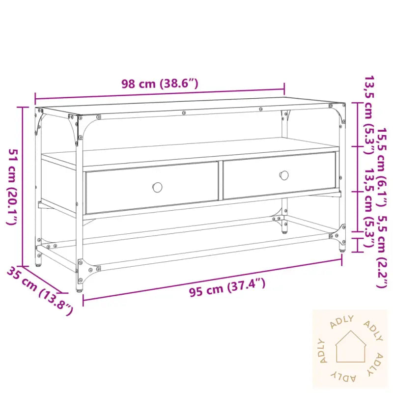 Tv-Benk Med Glasstopp Røkt Eik 98X35X51 Cm Konstruert Tre