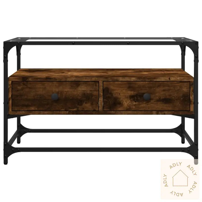 Tv-Benk Med Glasstopp Røkt Eik 80X35X51 Cm Konstruert Tre