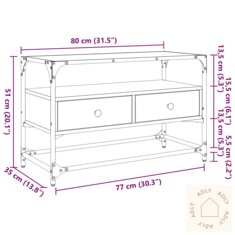 Tv-Benk Med Glasstopp Røkt Eik 80X35X51 Cm Konstruert Tre