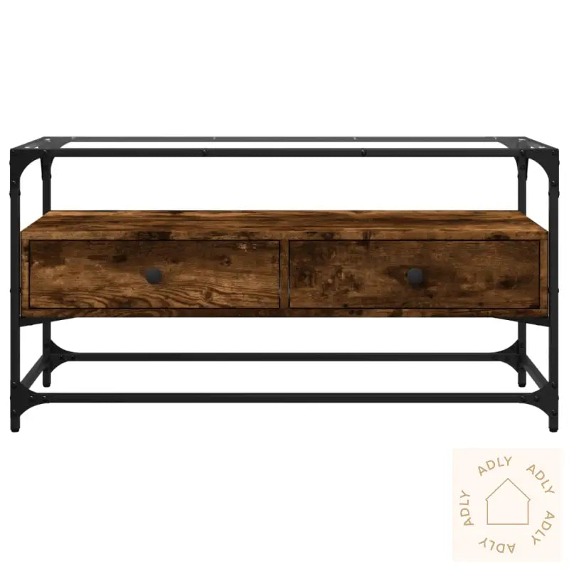 Tv-Benk Med Glasstopp Røkt Eik 98X35X51 Cm Konstruert Tre