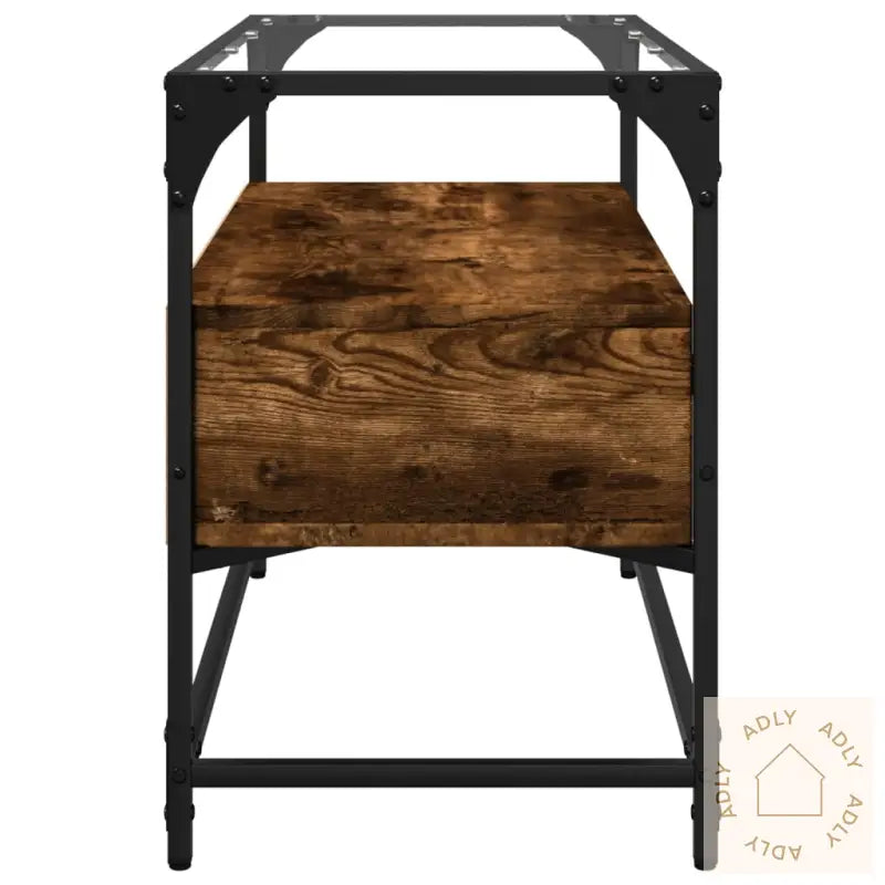 Tv-Benk Med Glasstopp Røkt Eik 80X35X51 Cm Konstruert Tre
